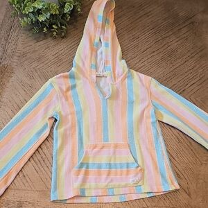 Roxy Kids Pastel Striped Hooded Terry Top - Pink, Blue, Yellow Size 12